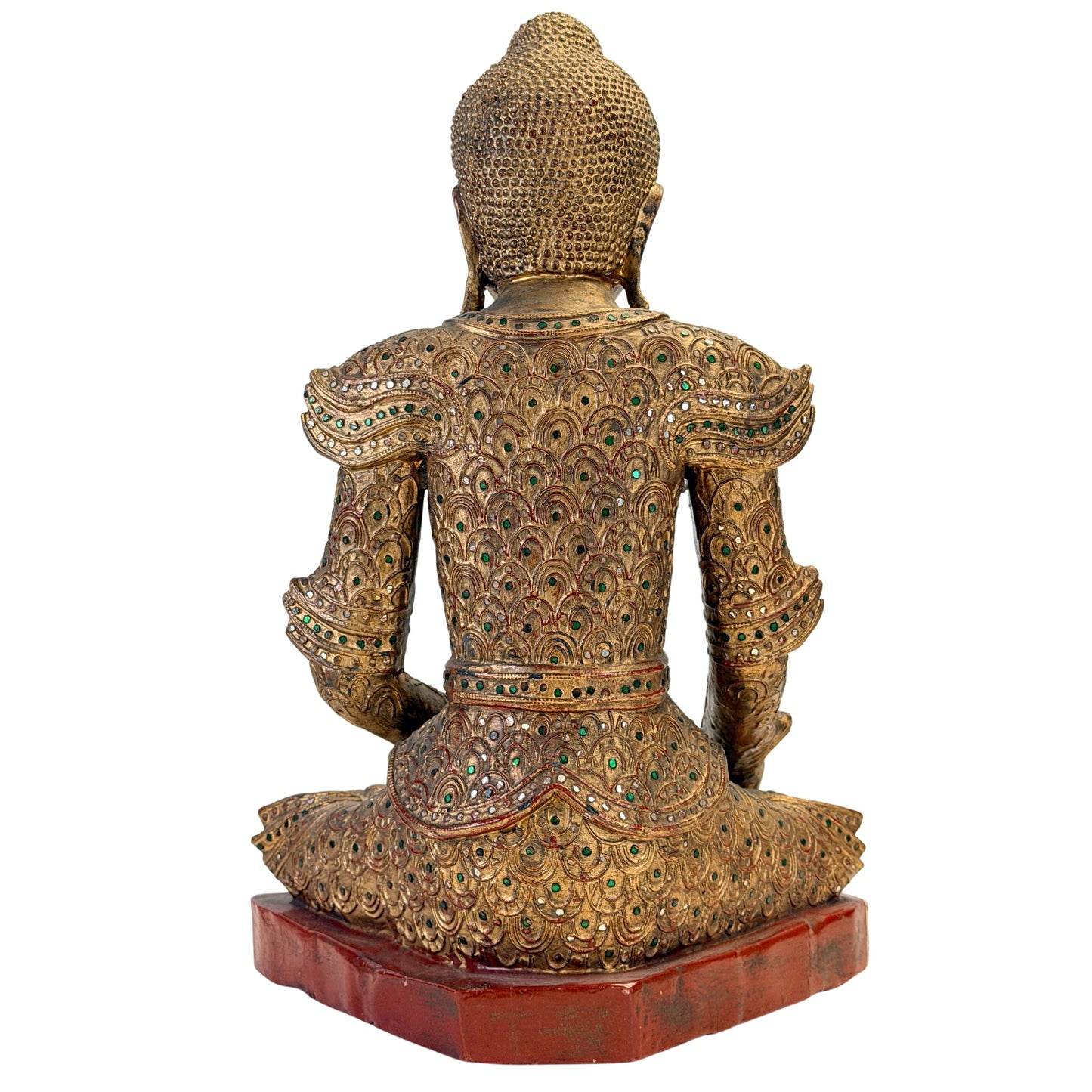 Full rear view of the antique Burmese Jambupati Buddha, SKU 738