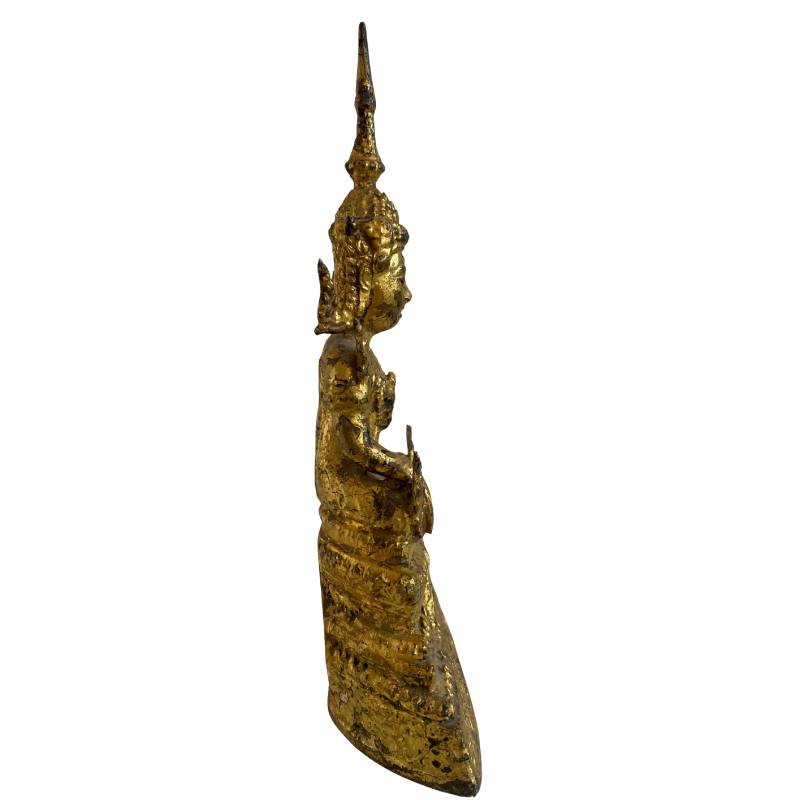 Siamese bronze Buddha in bhumisparsha mudra with remains of gold plating