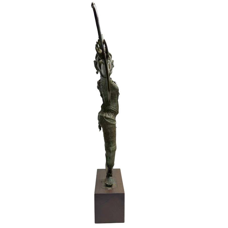 Antique Thai bronze court-style statue with graceful movement and traditional crown