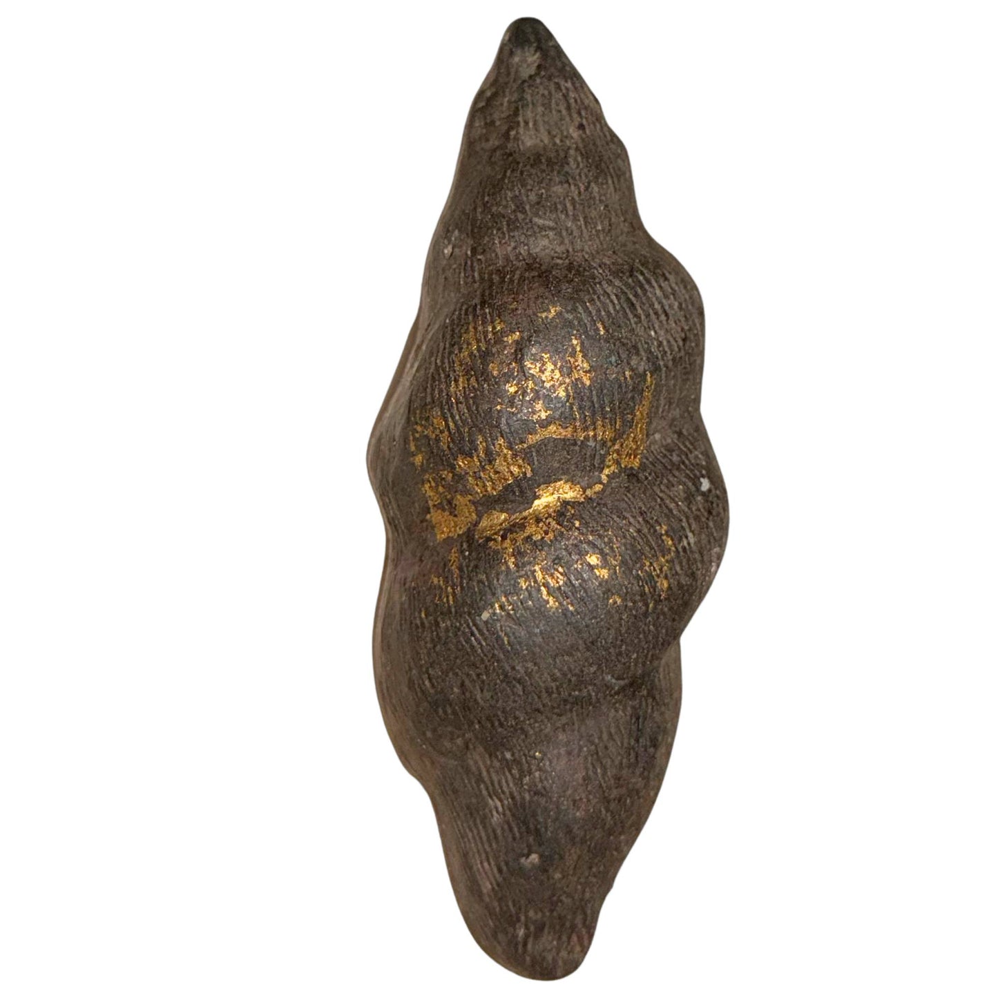 Archaic Buddha statue with gold leaf and deep patina audit