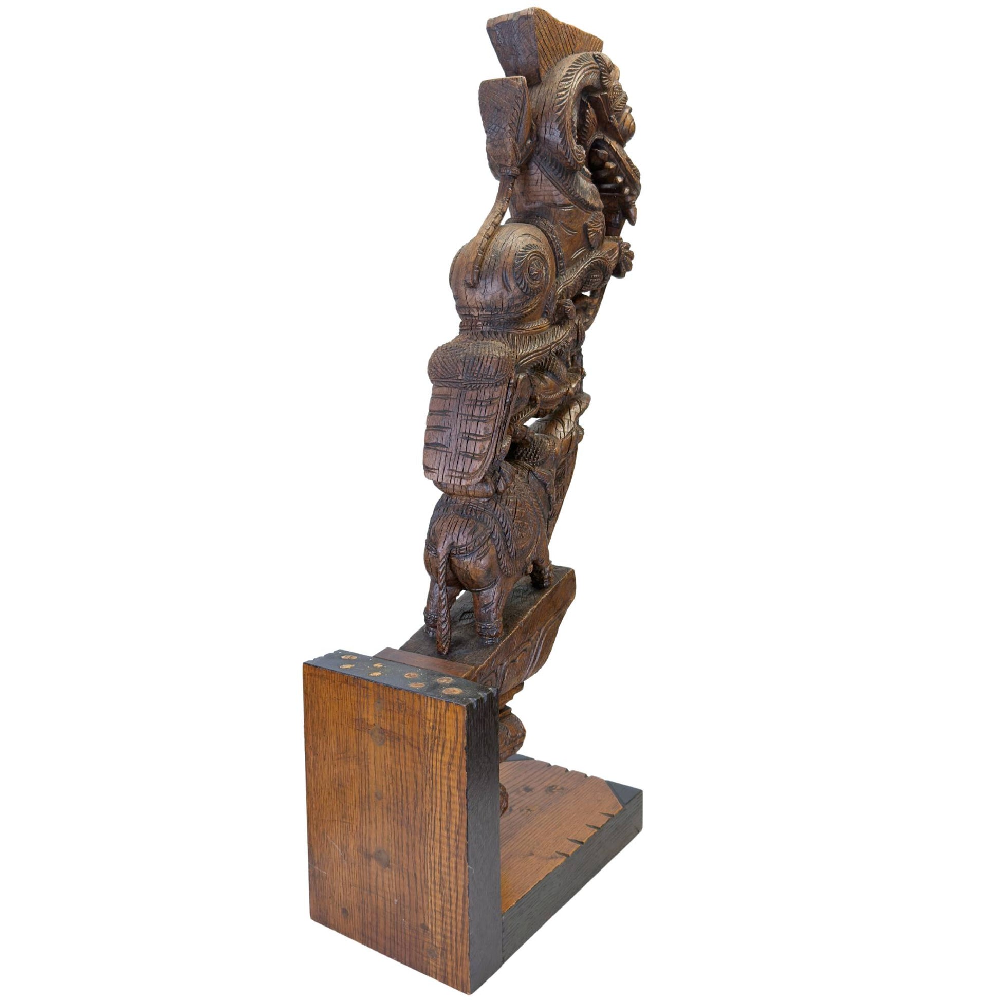 Architectural temple fragment with Yali warrior and elephant