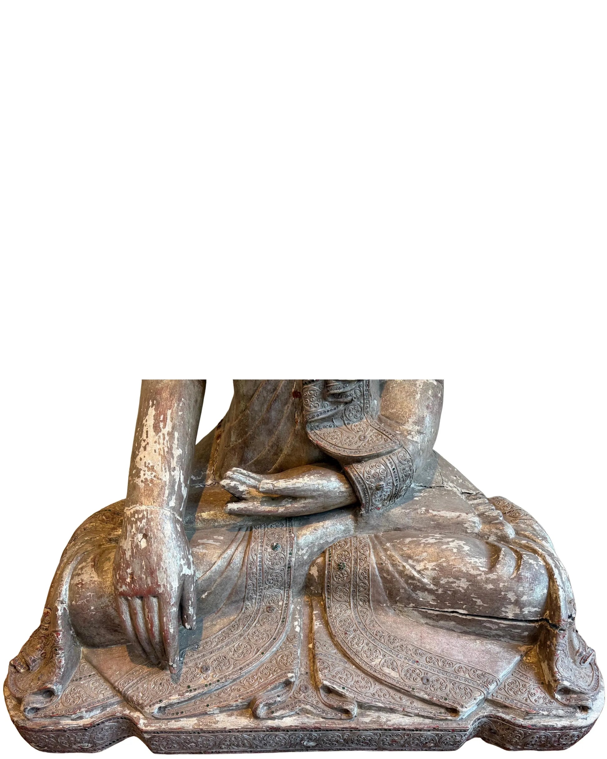 authentic wooden Buddha statue Myanmar temple art large size