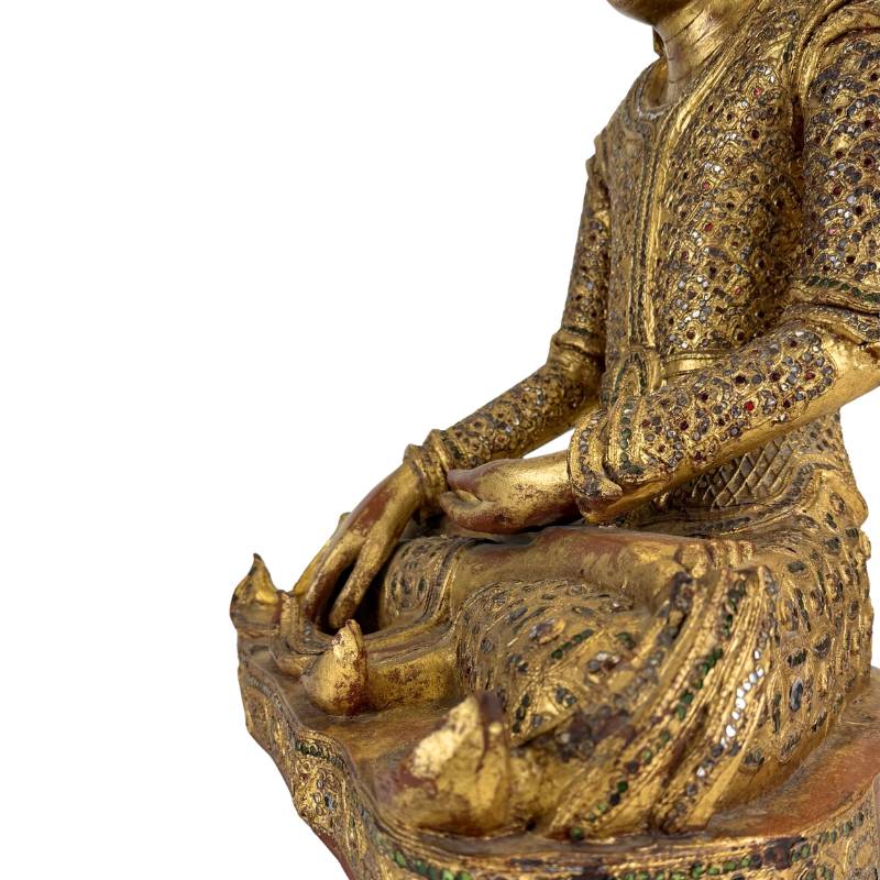 Authentic Myanmar Buddha statue, patina and glass inlay, 19th century