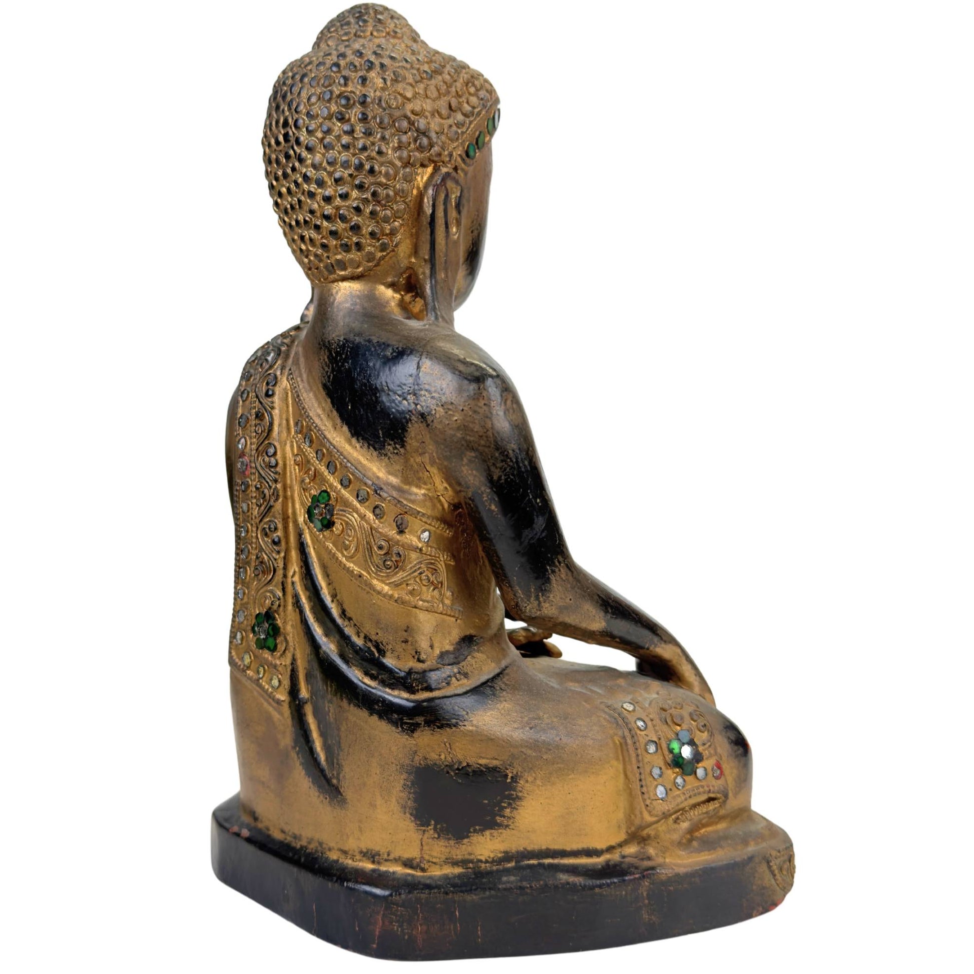 Authentic Burmese Buddha with gilding and glass inlay