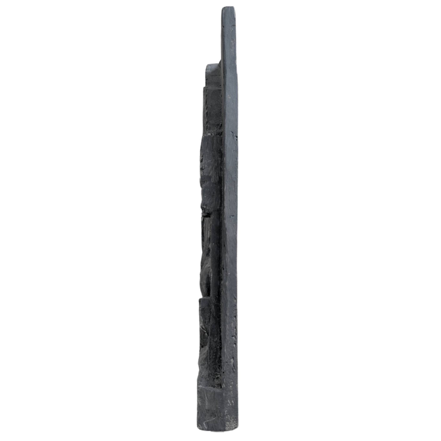 Close-up of a deep natural shrinkage crack and historical patina on old temple wood.