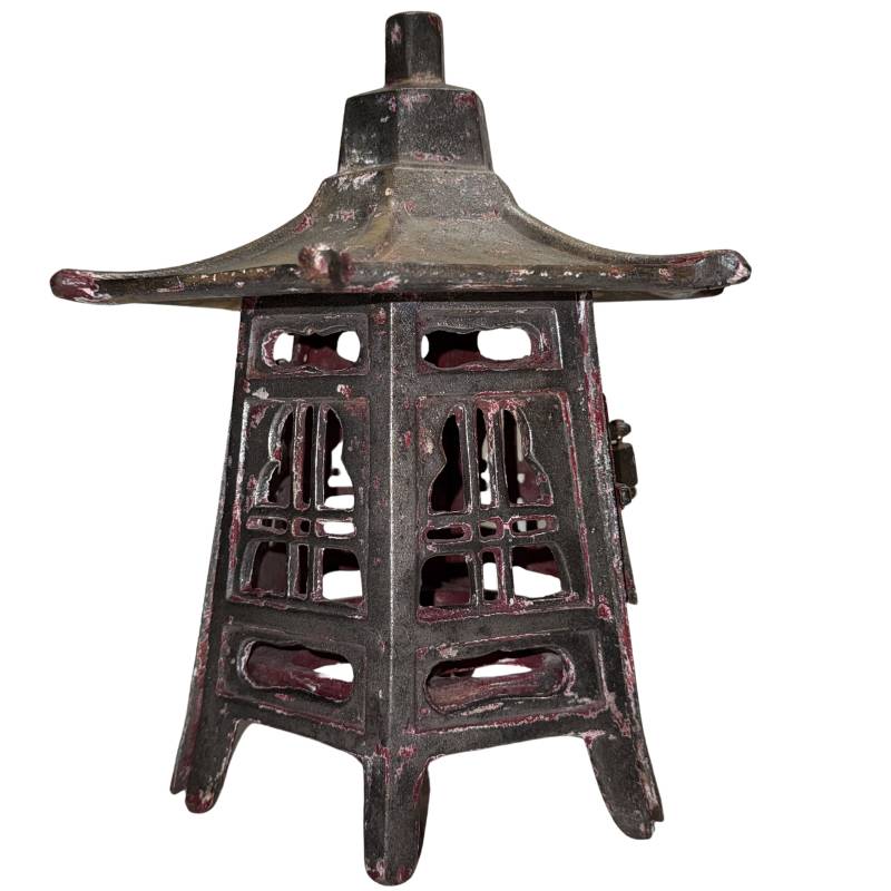 Antique red Japanese pagoda lantern of solid cast iron