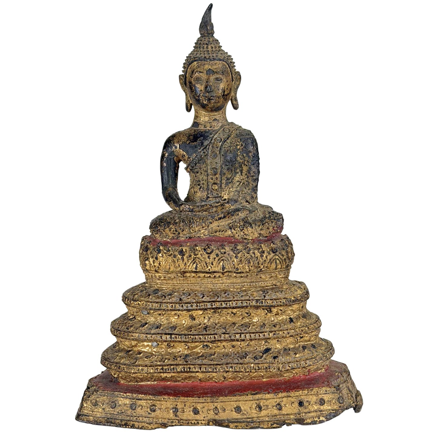 Authentic Thai Naga Buddha with red lacquer accents and gilded temple base