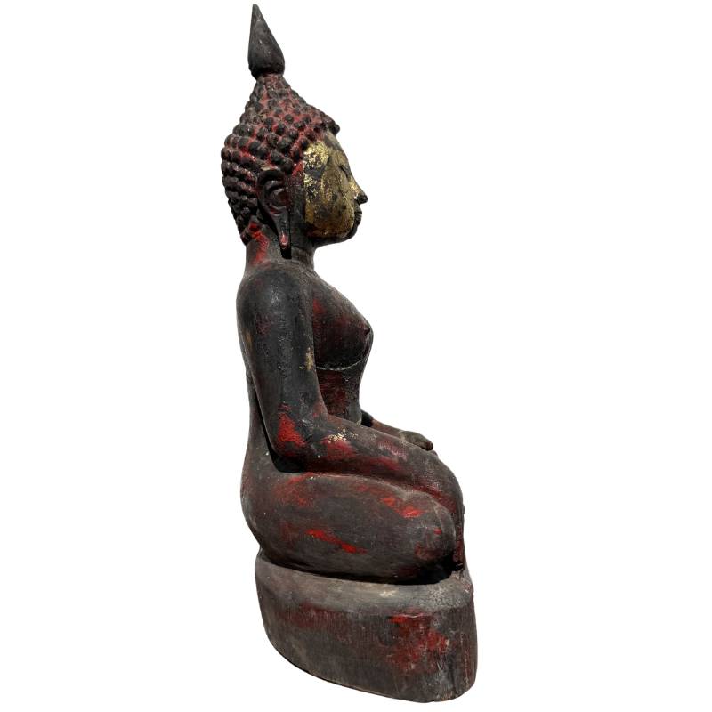 Authentic Thitsi lacquer finish on Burmese Buddha.