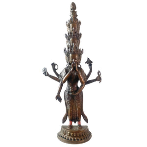 Bronze tibétain antique - Avalokiteshvara à 11 têtes (Ekadasamukha) - 60 cm