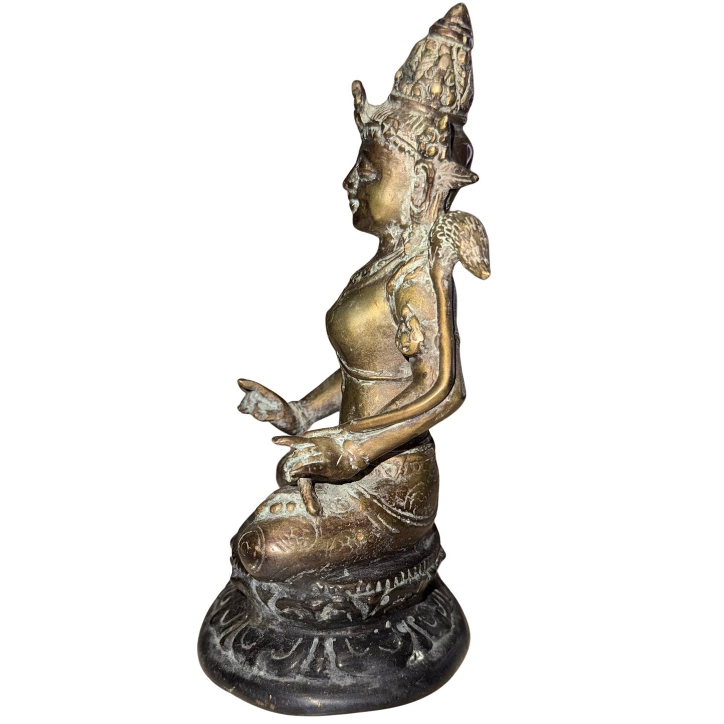 Open underside of bronze Avalokiteshvara with old oxidation and traditional casting marks