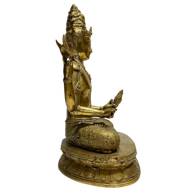 Avalokiteshvara bodhisattva seated in lotus position cast in bronze