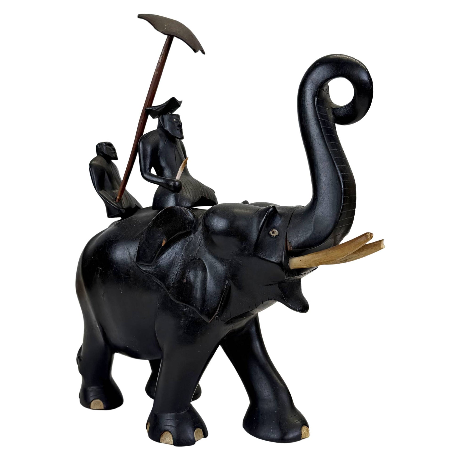 Asian art antique wooden elephant ox leg inlay