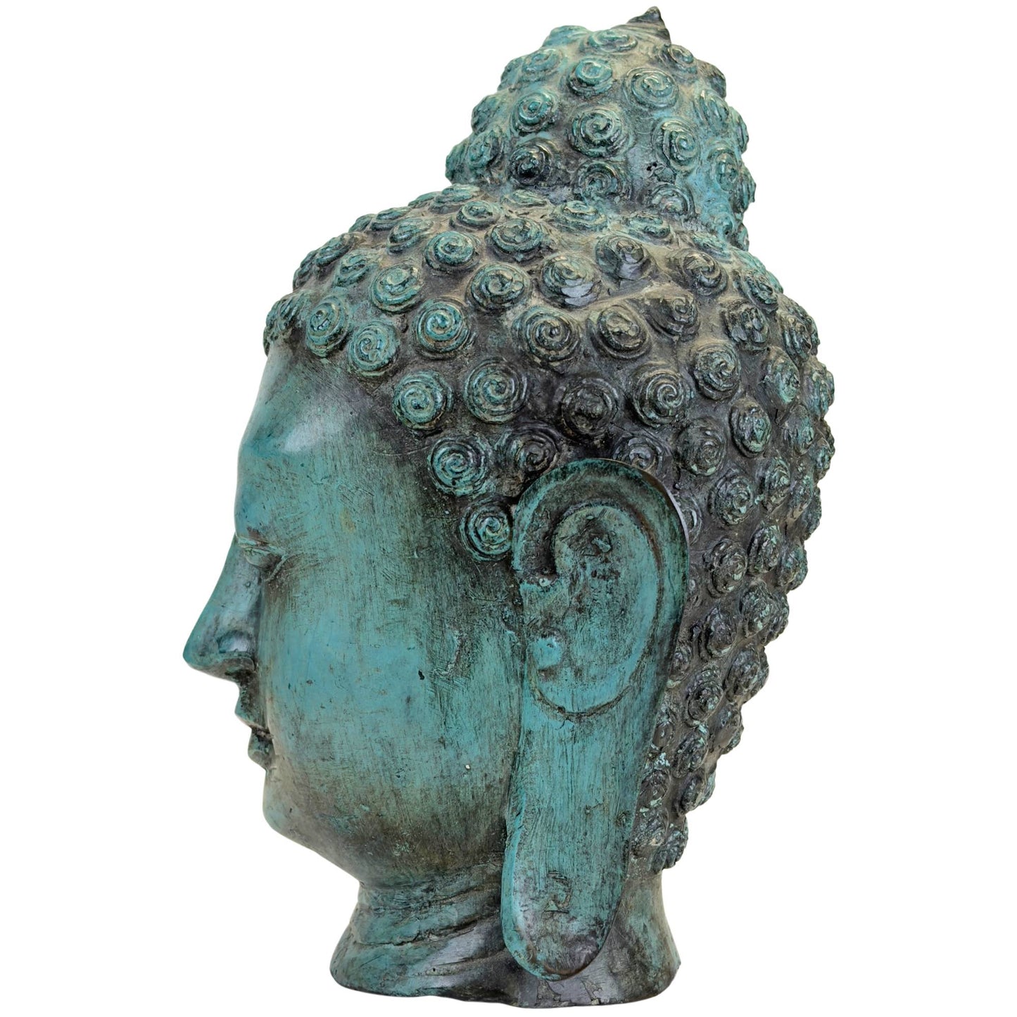 Asian art object with green patina and Buddha appearance