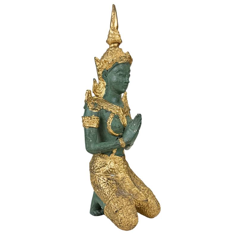 Asian temple guardians statue set Thailand gold and green patina