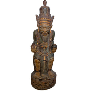 Grande sculpture balinaise polychrome sur bois – Rishi (sage) mythologique – vers 1950