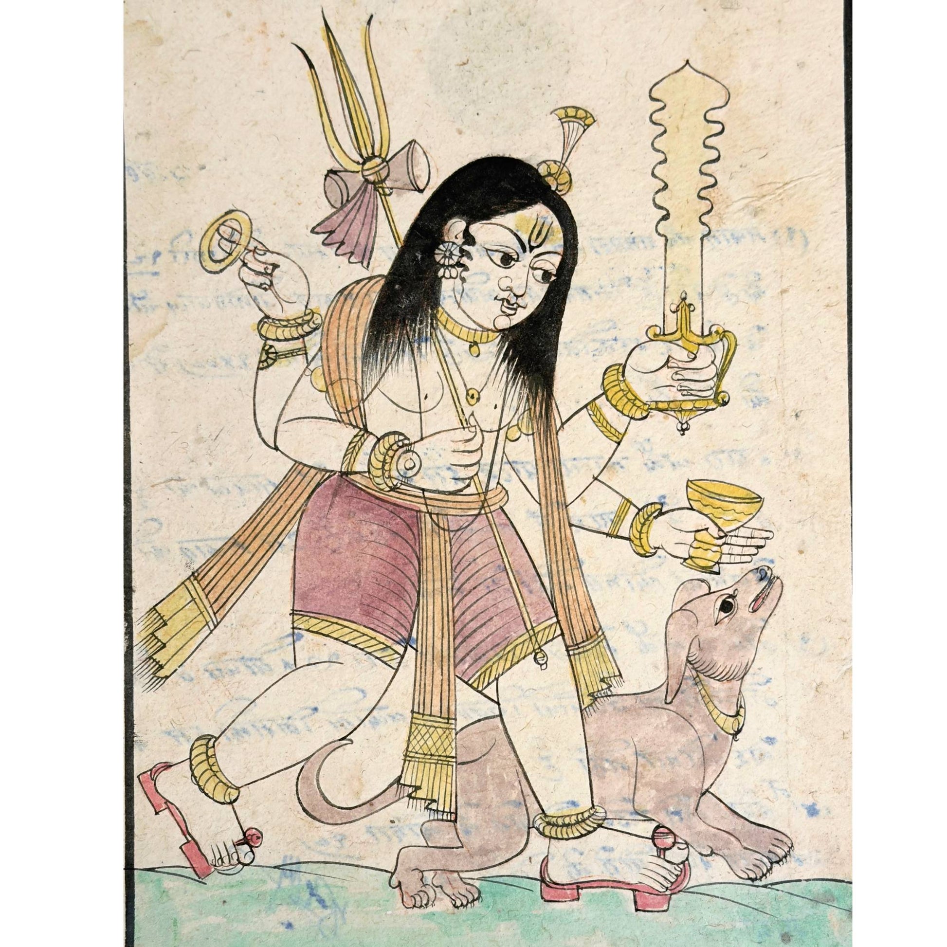 Hand-painted Bhairava with dog in traditional Rajasthan miniature style