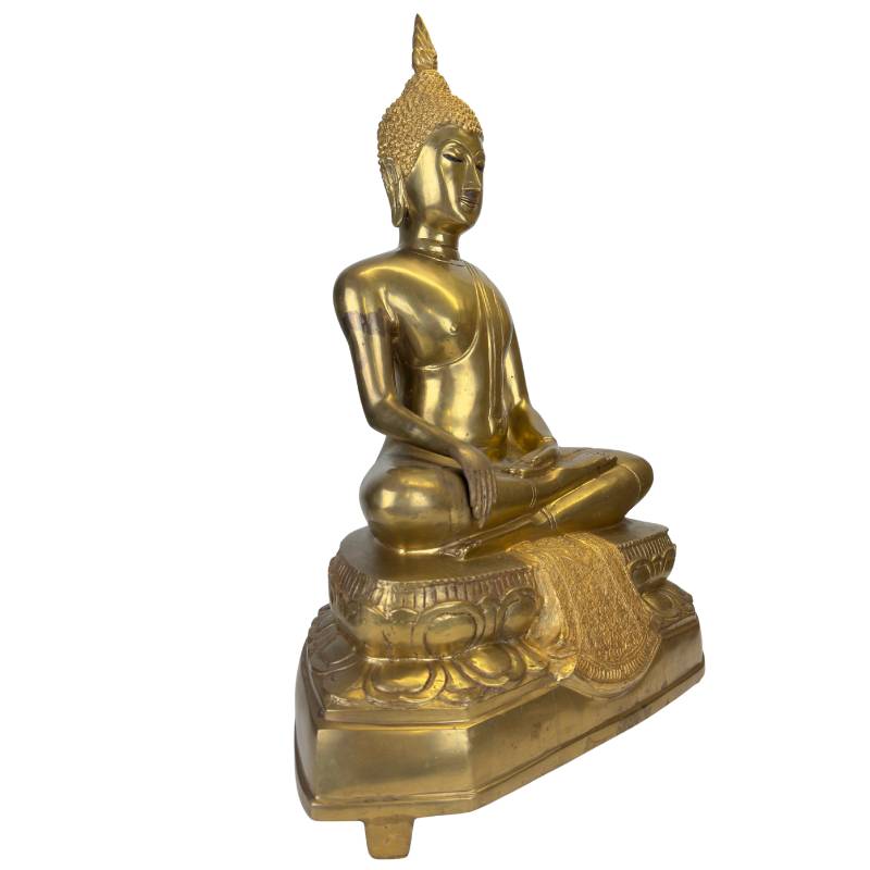Bronze Buddha statue in Bhumisparsha Mudra hand gesture, 54cm high.