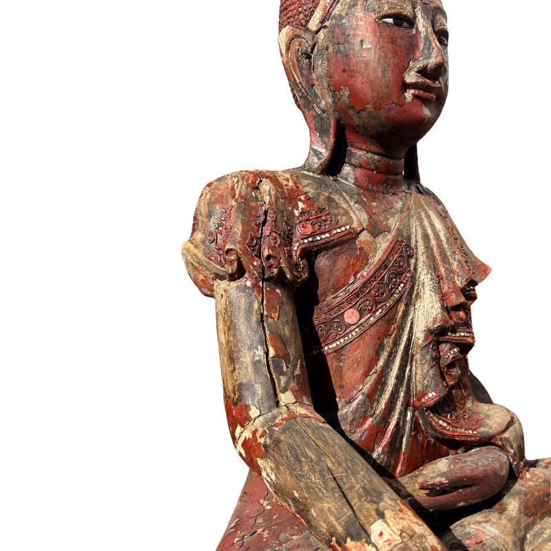 Buddha statue from Burma with traditional mirror glass inlay
