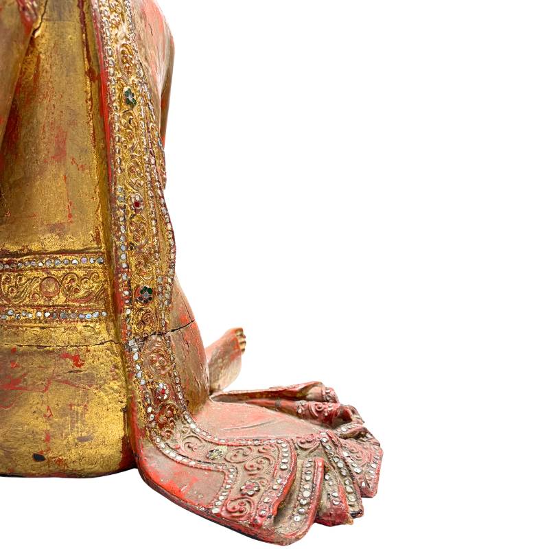 Burmese wooden temple statue with lacquer
