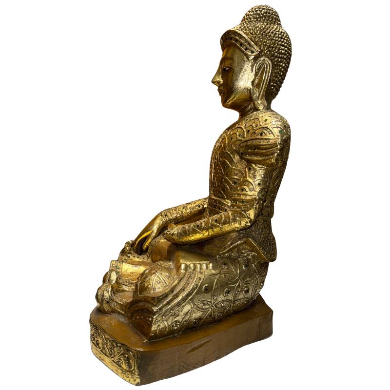Burmese devotional Buddha statue with Mandalay art style and richly detailed features