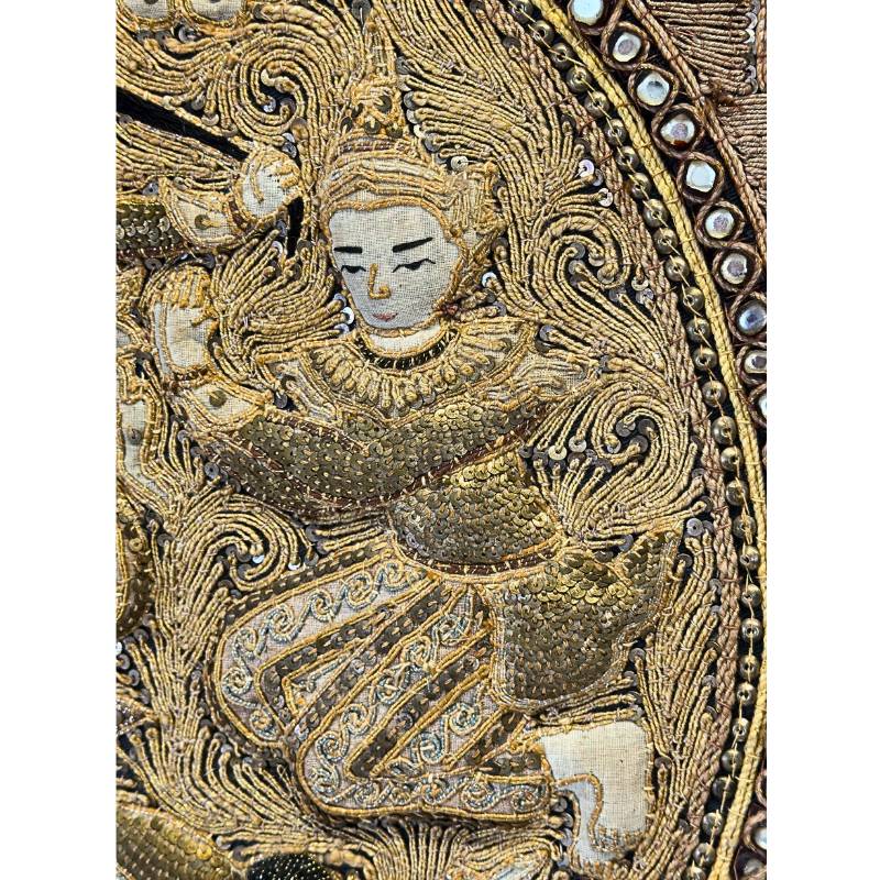 Burmese textile panel with sequins and gold-colored thread