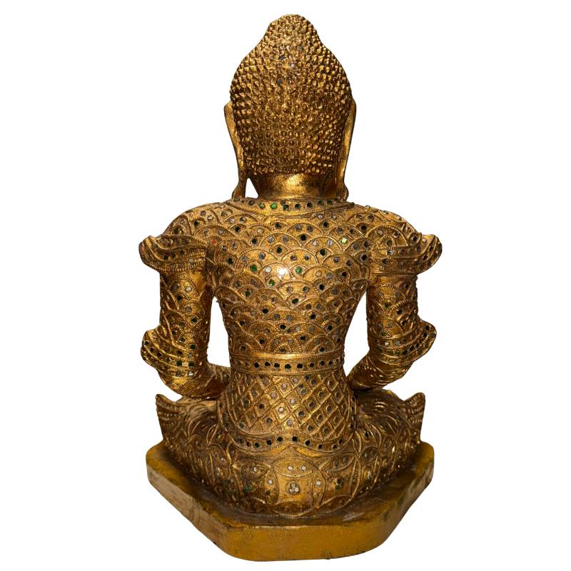 Burmese Buddha with glass inlay and refined ornamentation in Mandalay art style