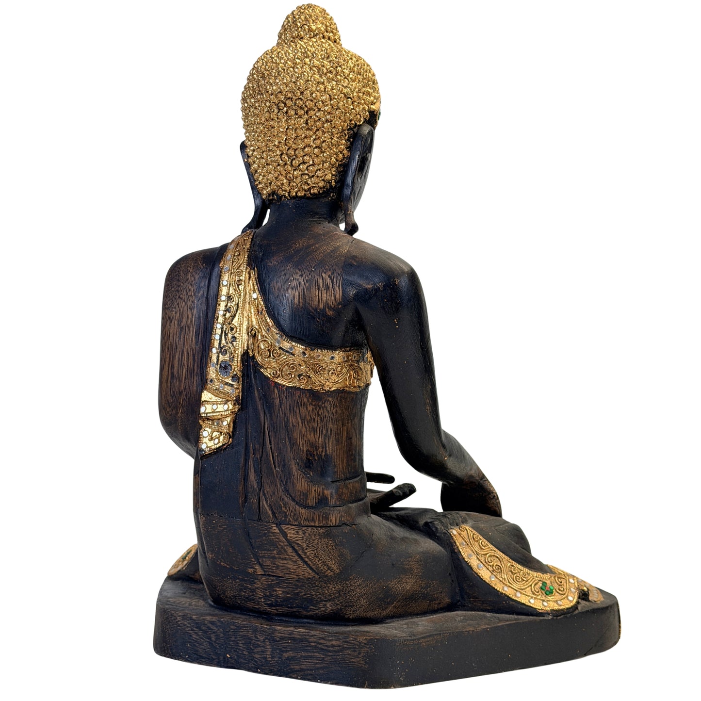 Rear view of the Burmese Buddha with gilded robe decoration