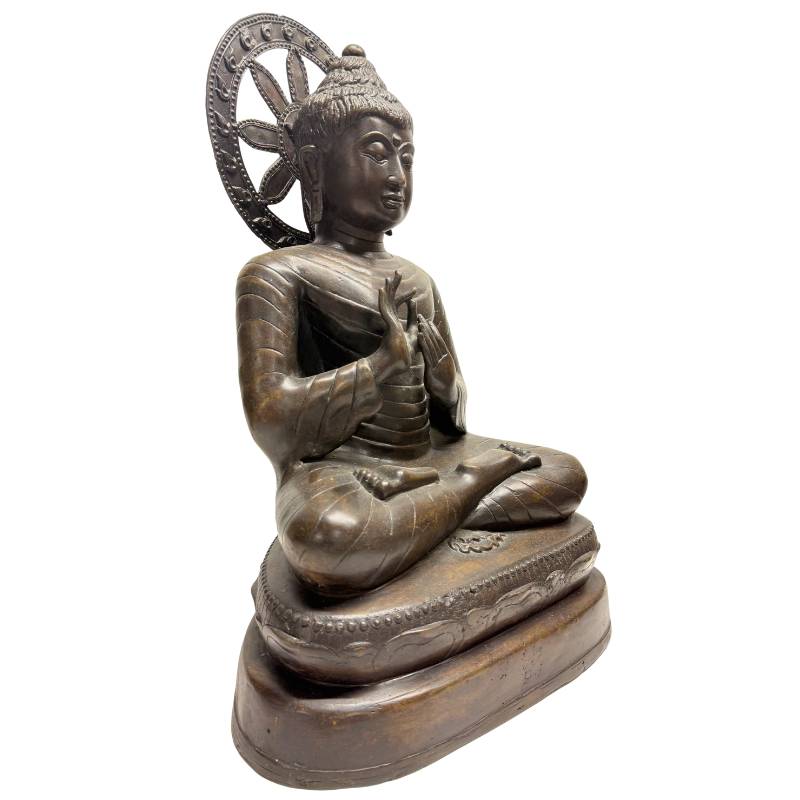 Burmese Buddha Dharma Chakra Mudra large bronze statue teaching posture calm demeanor