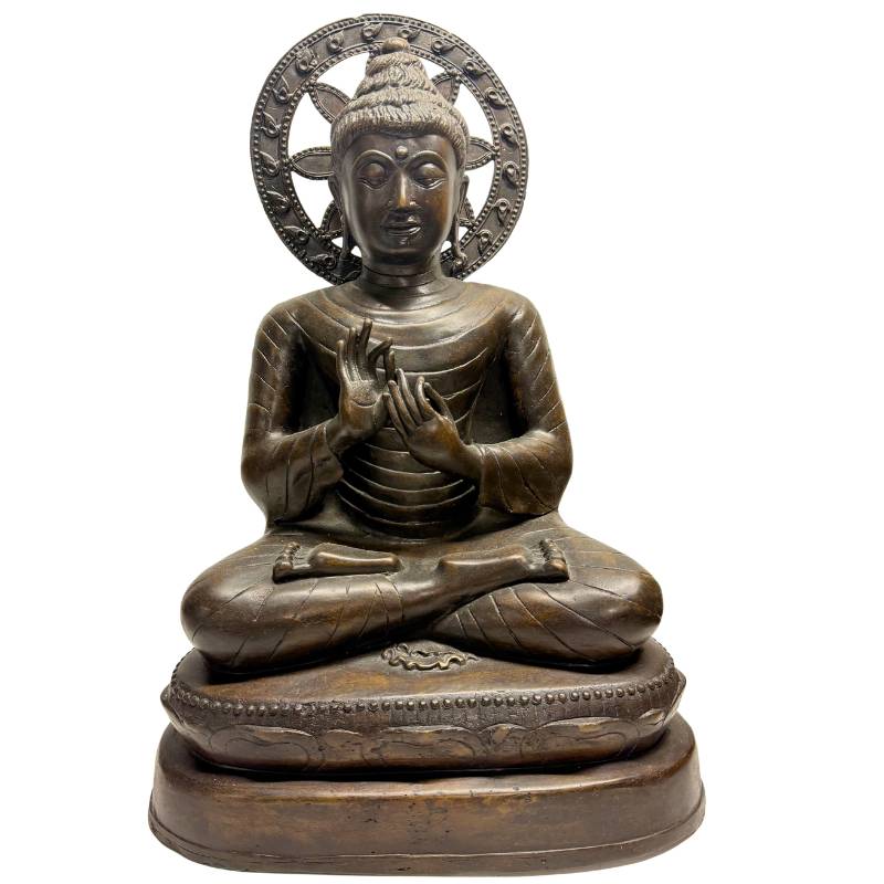 Burmese Buddha Dharmachakra Mudra bronze statue Mandalay style teaching pose 55 cm