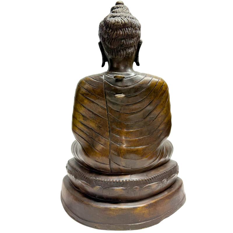 Burmese Buddha Dharmachakra Mudra bronze seated statue Mandalay style calm appearance