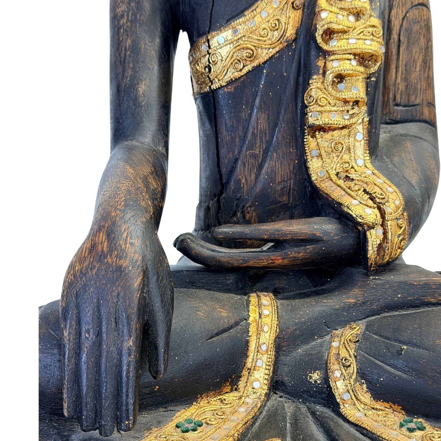 Detail of the Burmese Buddha’s hands in bhumisparsha mudra