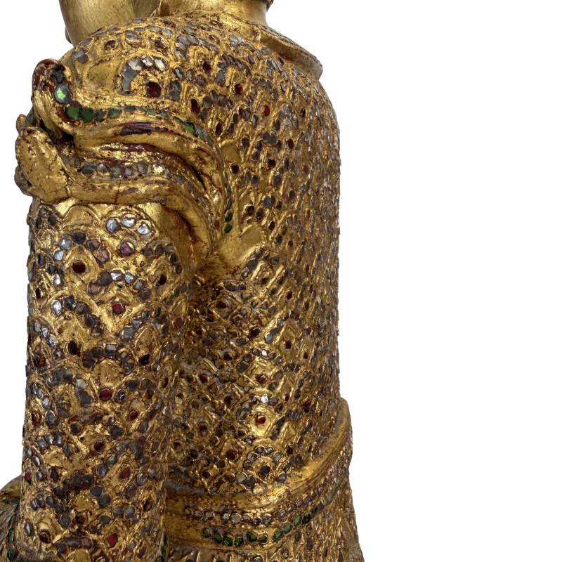 Burmese Buddha red and green glass inlay unique handmade statue