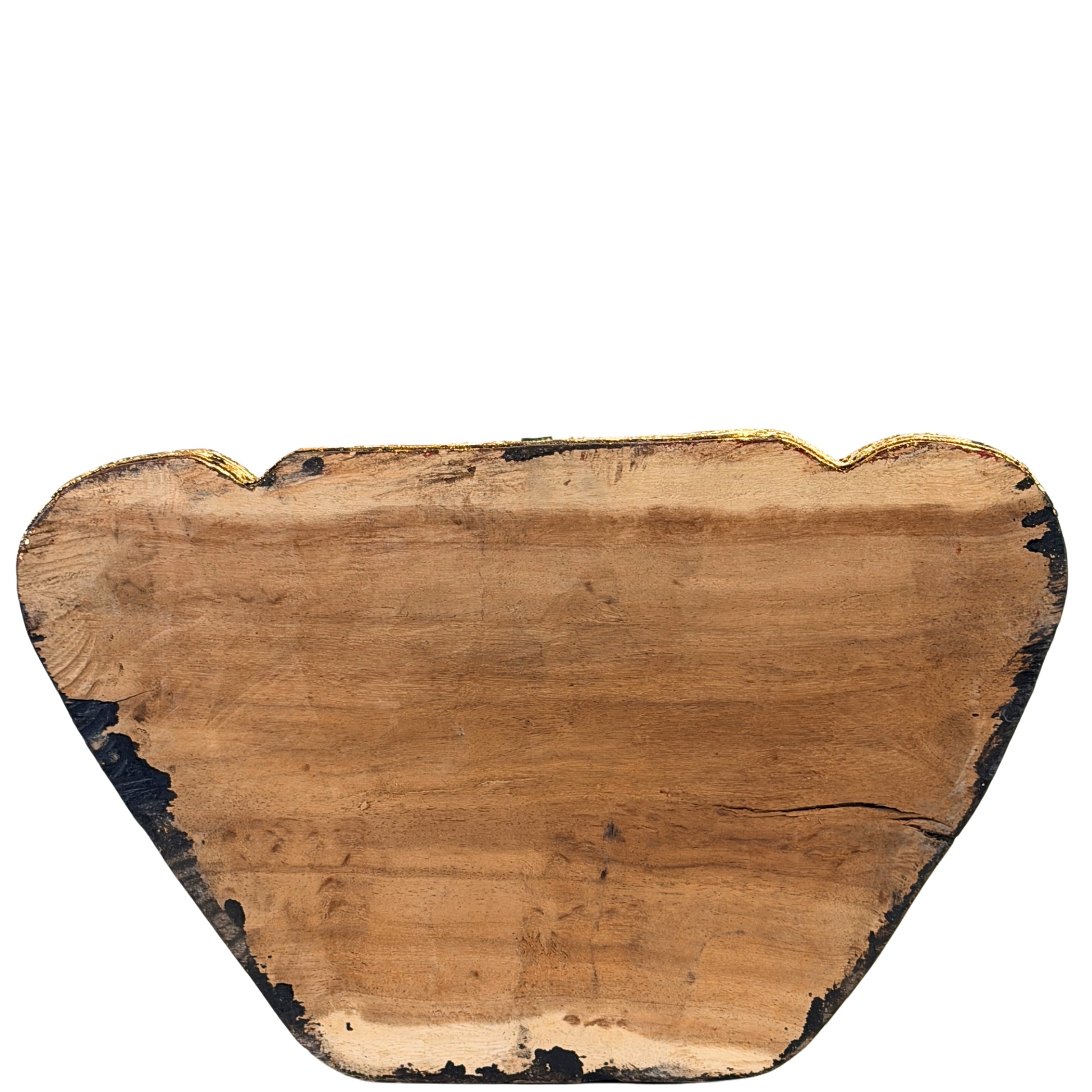 Underside of the wooden base of the antique Burmese Buddha