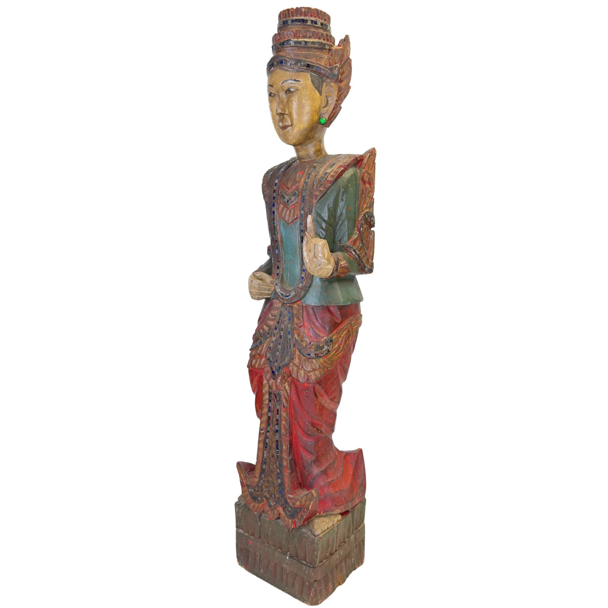 Burmese Deva with richly decorated crown and court costume