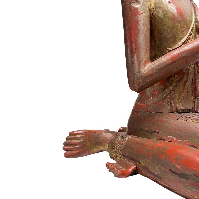 Burmese monk statue with glass inlay decoration
