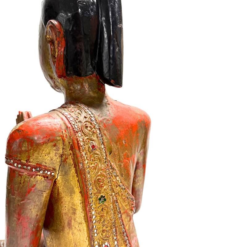 Burmese monk statue with original gold leaf
