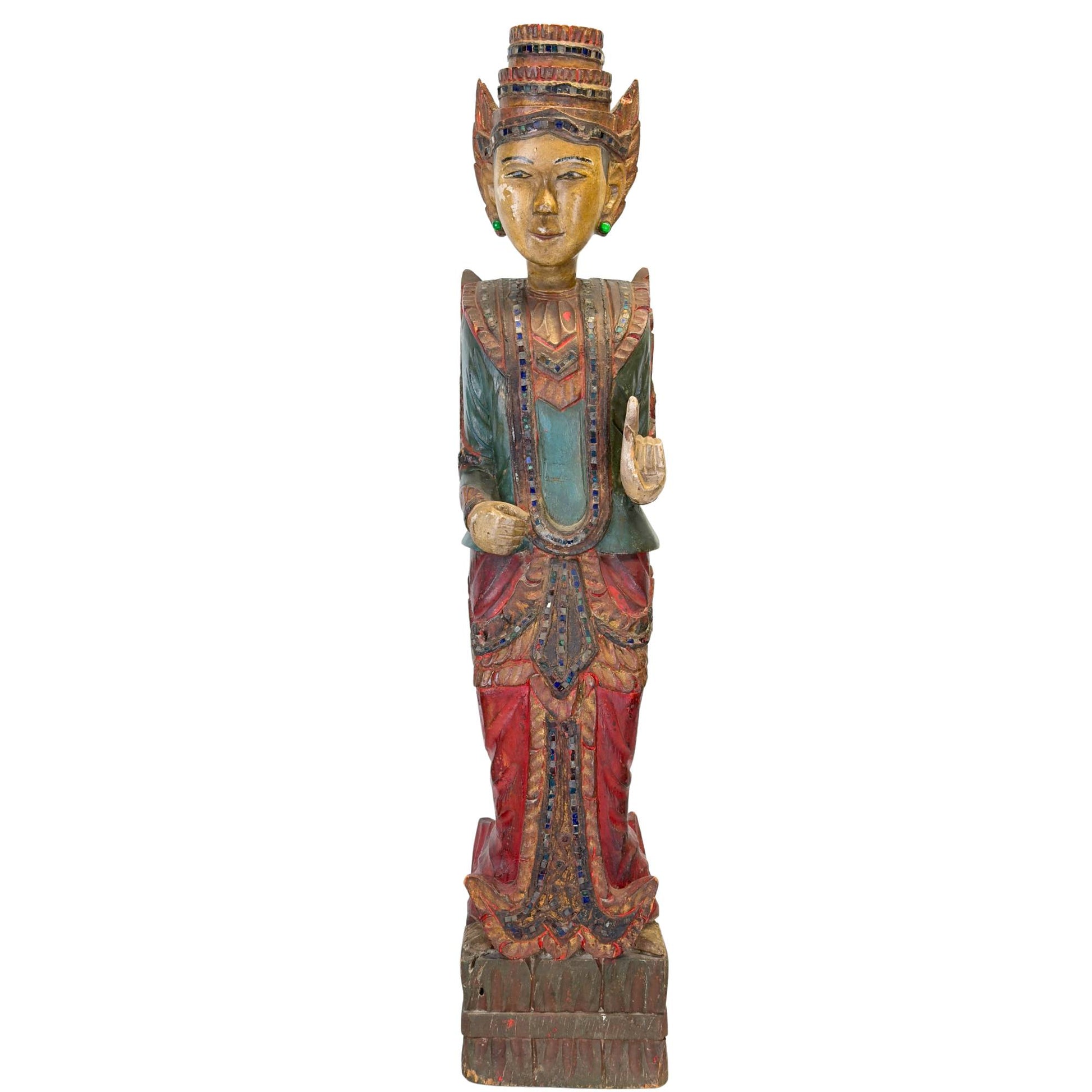 Burmese Nat-Spirit temple guardian from Myanmar with mirror glass decoration