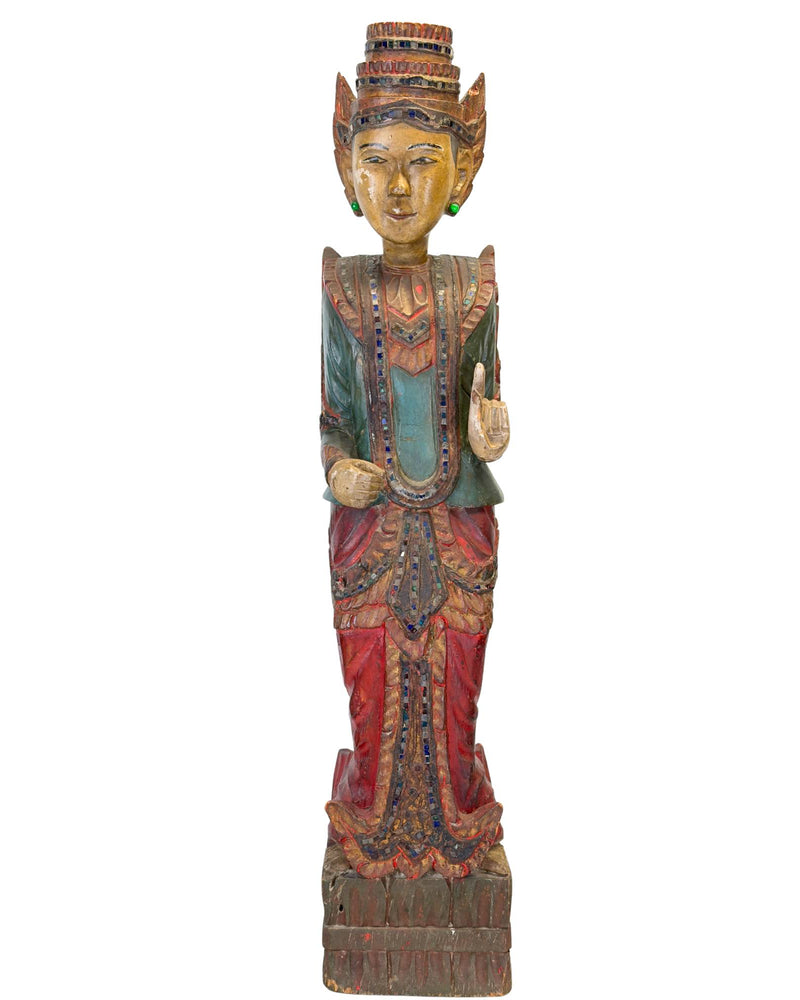 Deva, esprit Nat birman debout – Style Mandalay, Myanmar, vers 1930-1950