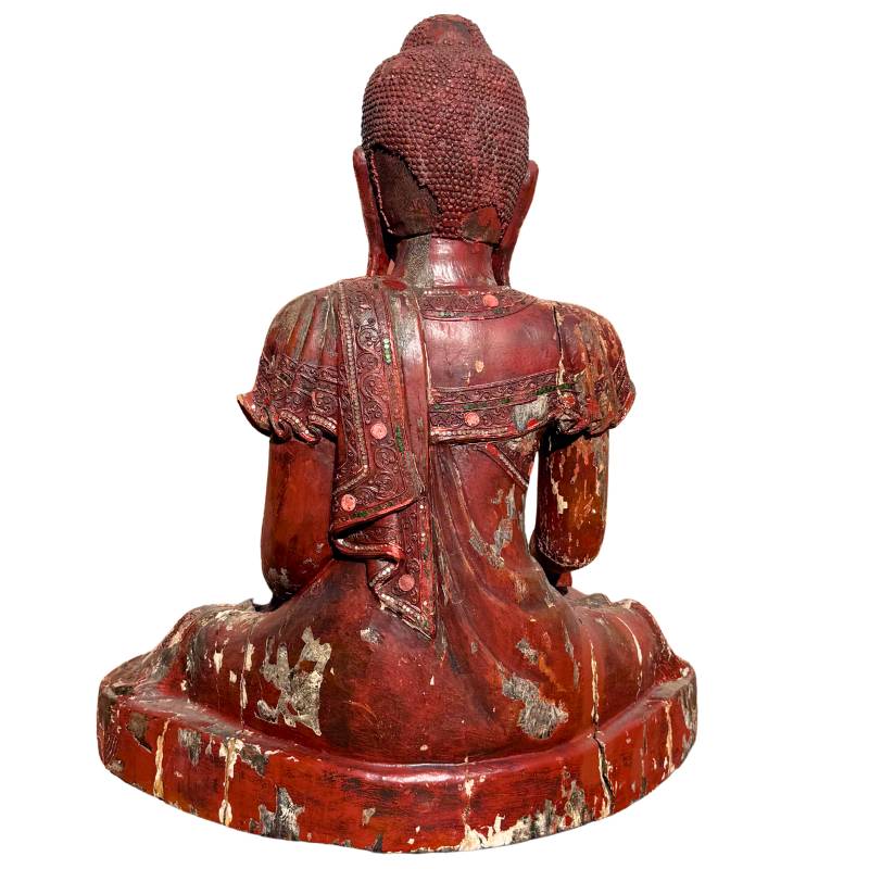 Wooden Buddha sculpture from Burmese temple art
