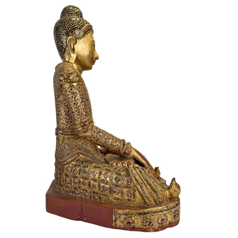 Burmese temple Buddha with glass mosaic and gold leaf decoration