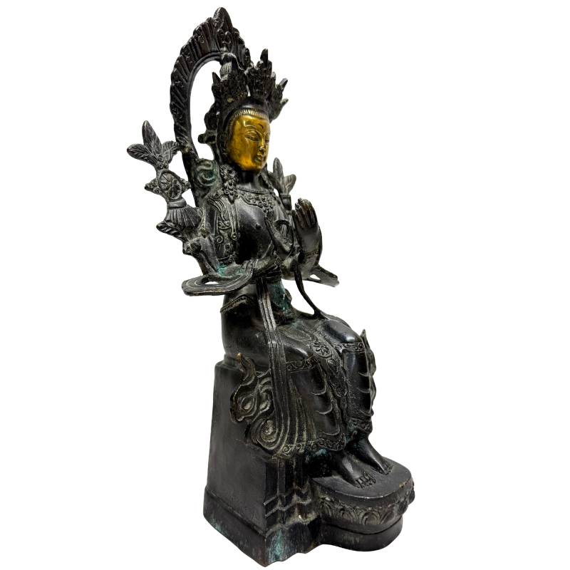Antique Chinese bodhisattva statue with Añjali mudra and lotus attributes