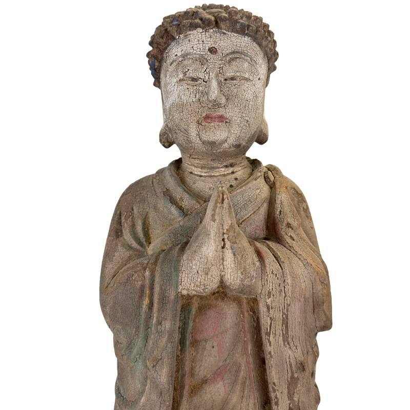 Buddha in Anjali mudra wood antique China devotional object