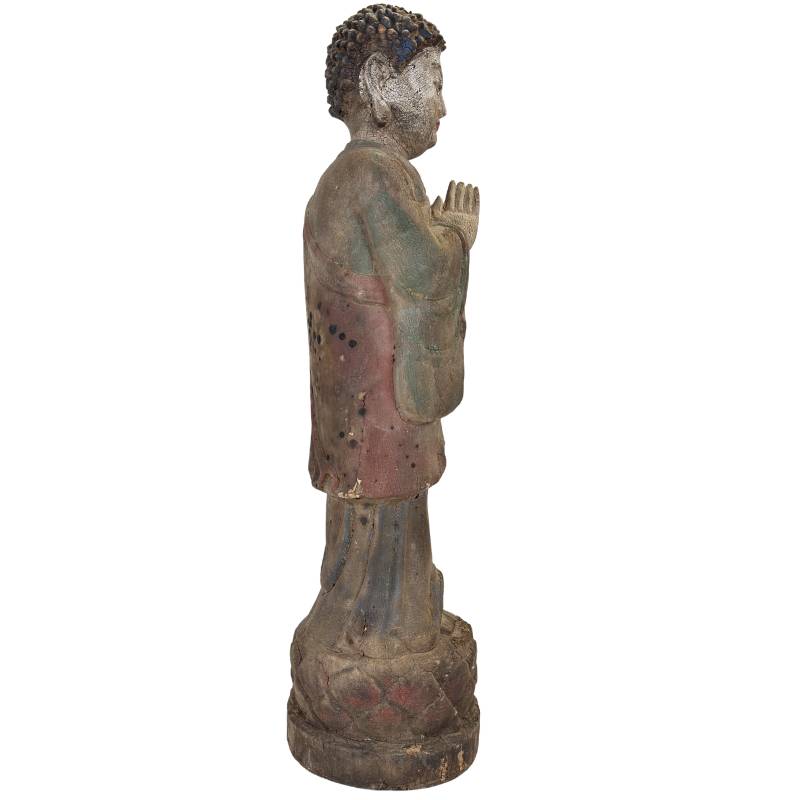 Buddha in Anjali mudra, antique wooden temple statue from China