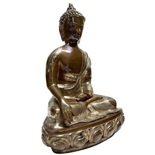 buddha statue bronze bhumisparsha mudra lotus pedestal engraving detail