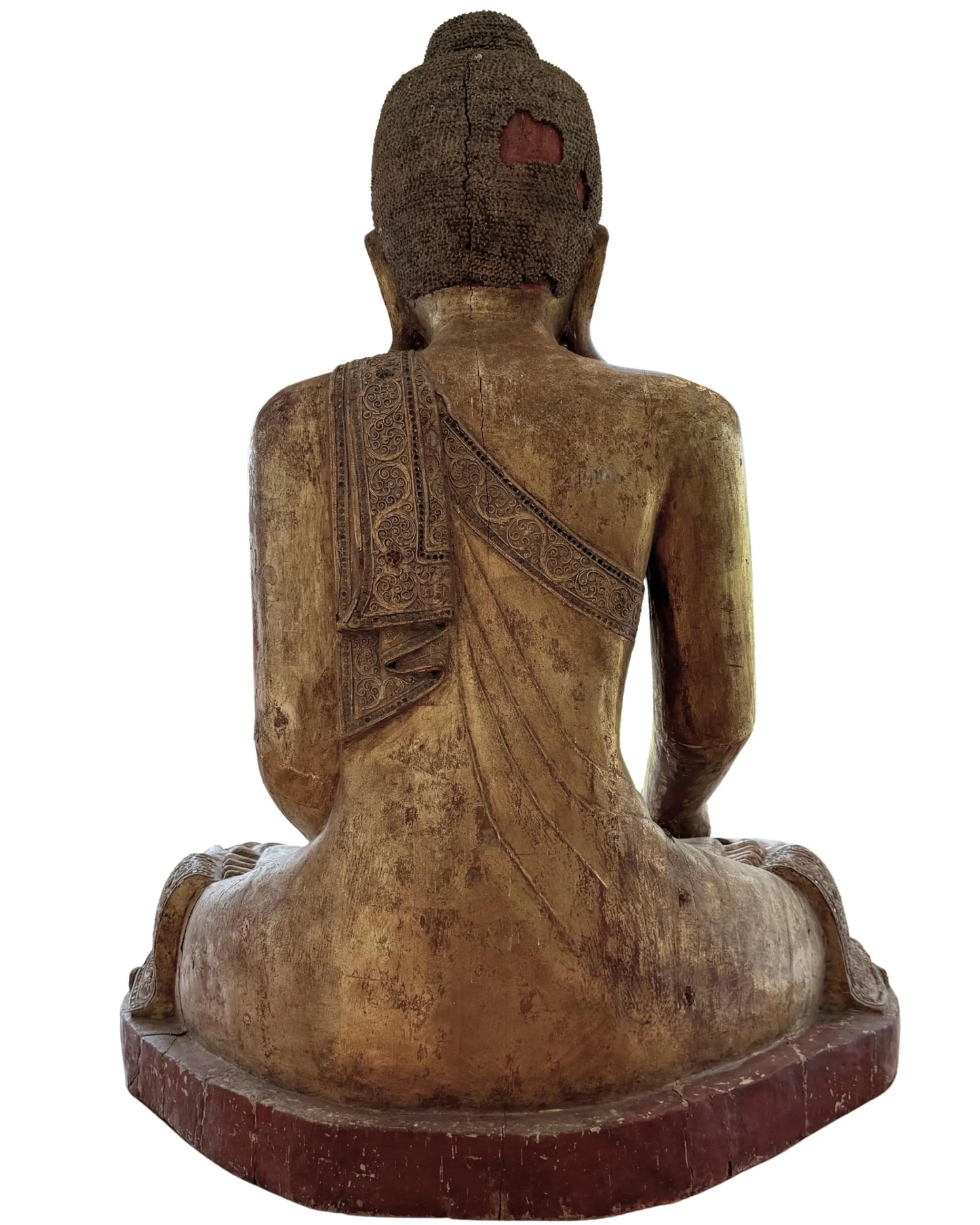 Large, large wooden Buddha statue in Burmese Mandalay style.