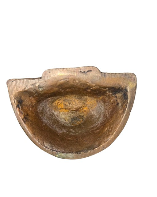 Bottom of bronze Buddha statue with hollow casting structure and old oxidation