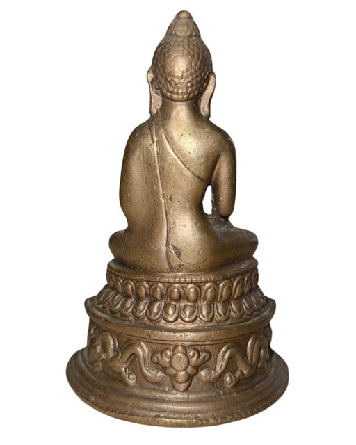 Bronze Buddha with ritual throne base and old patina