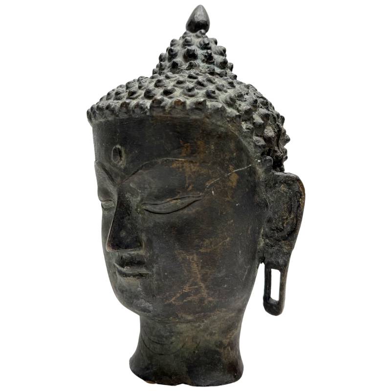 Buddha head antique bronze Nepal Tibet serene form meditative aura