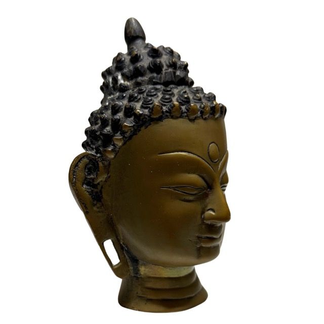 Asian bronze Buddha head with natural patina