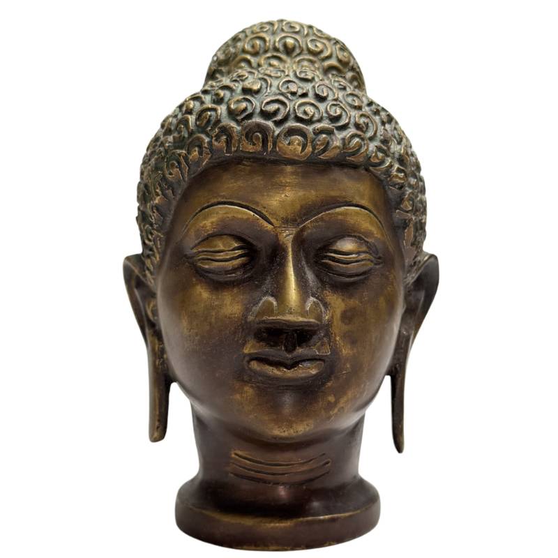 Bronze Buddha head India statue compact size